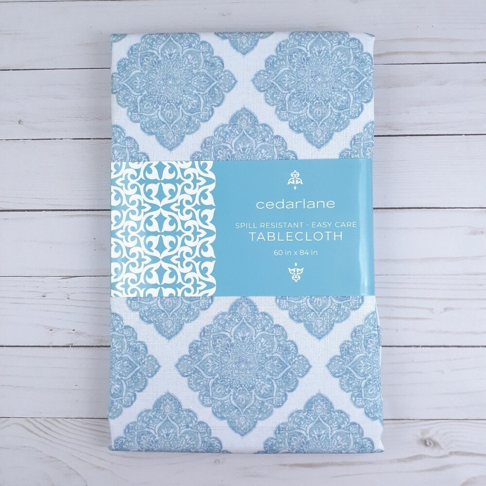 Cedarlane Fabric Tablecloth 60x84 Blue Medallion Mandala